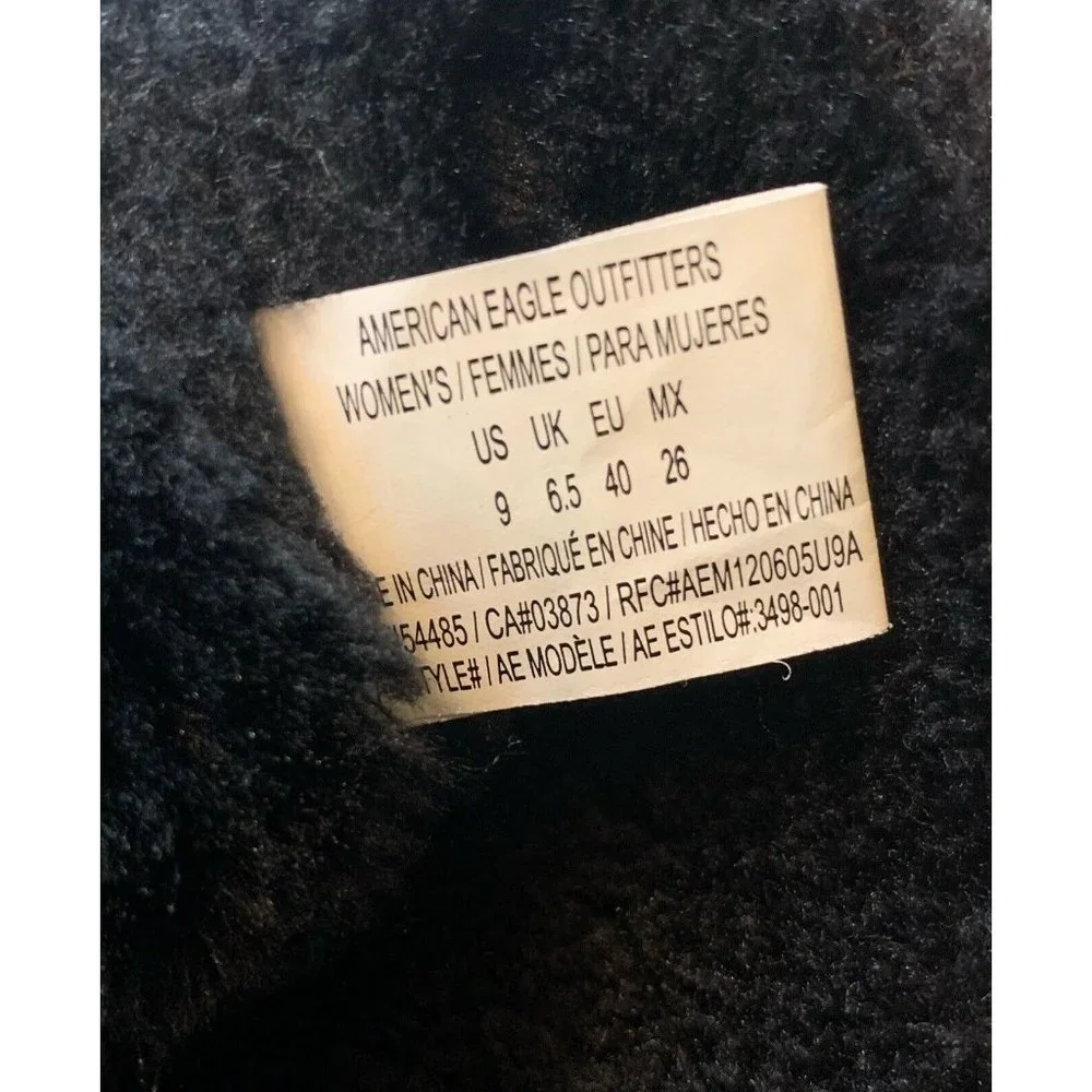 American Eagle Womens 9 Boots Black Suede Pull On Shearling Style Faux Fur Lined - Picture 7 of 8